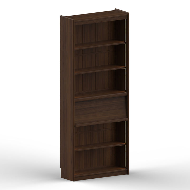 Vintage walnut wood bookshelf vista situational feels.