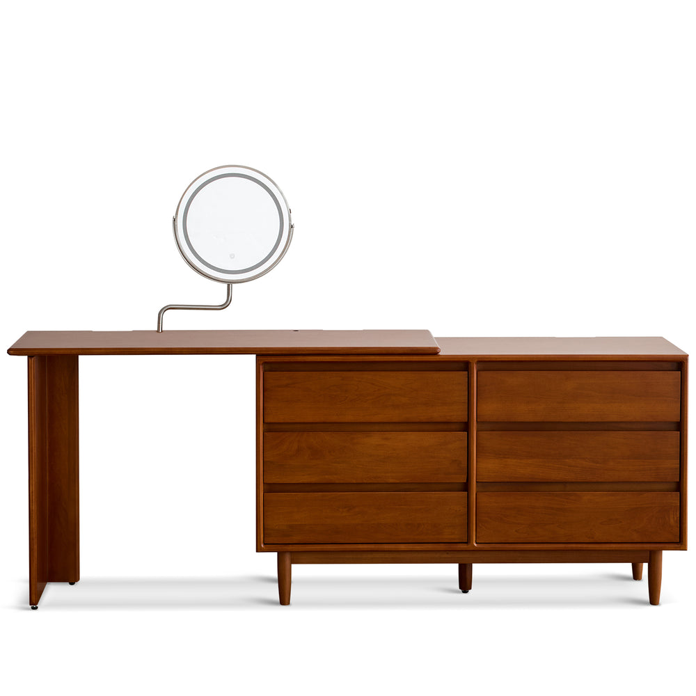 Vintage boxwood dressing table vista in white background.