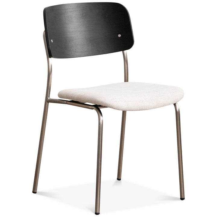 Minimalist ash wood veneer cotton fabric dining chair black aeri in white background.