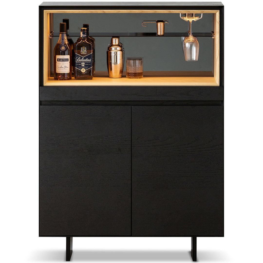 Minimalist ash wood veneer display cabinet  grid in white background.