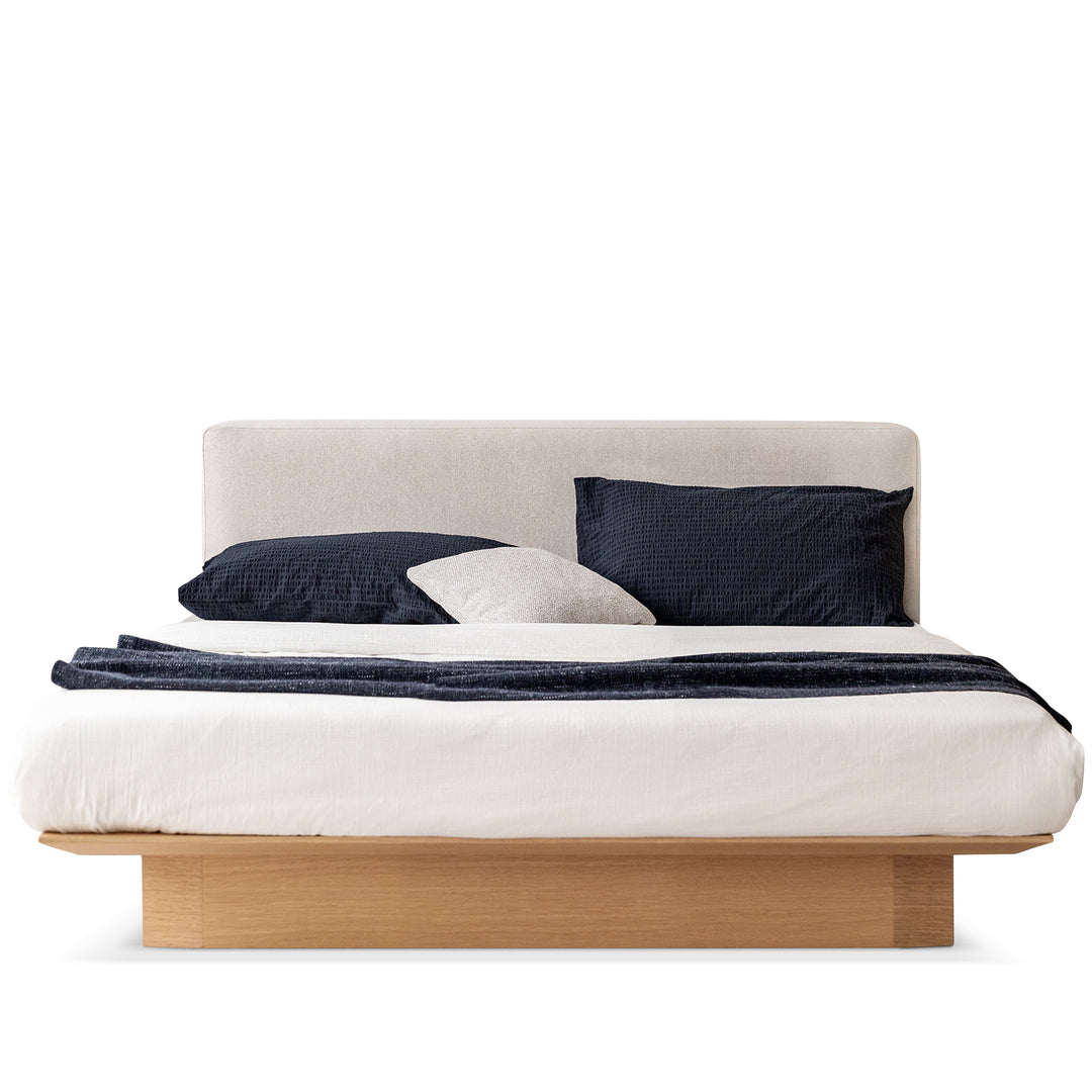 Minimalist cotton fabric ash wood veneer floating bed winter environmental situation.