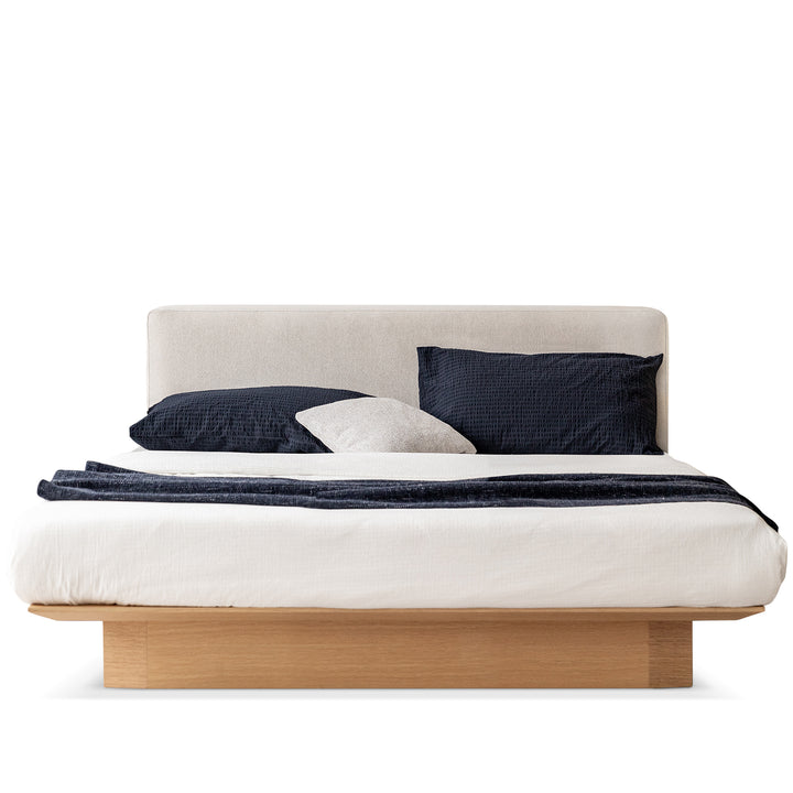 Minimalist cotton fabric ash wood veneer floating bed winter environmental situation.