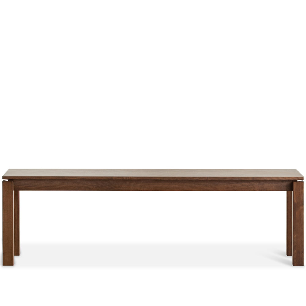 Vintage walnut wood dining bench coastal in white background.