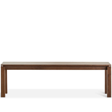 Vintage walnut wood dining bench coastal in white background.
