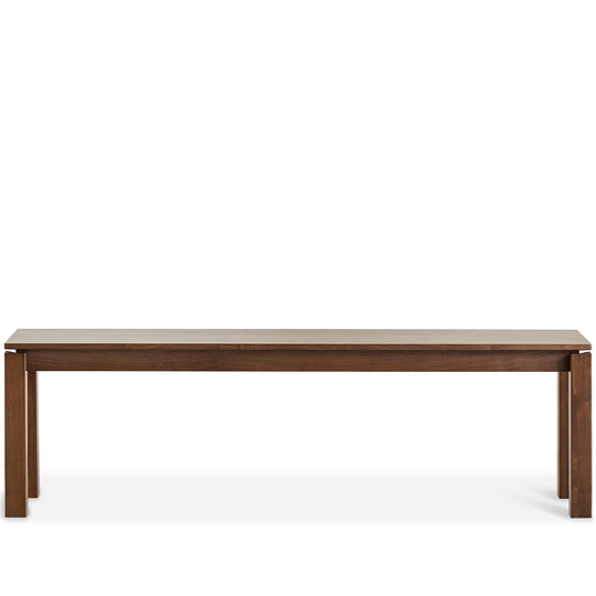 Vintage walnut wood dining bench coastal in white background.