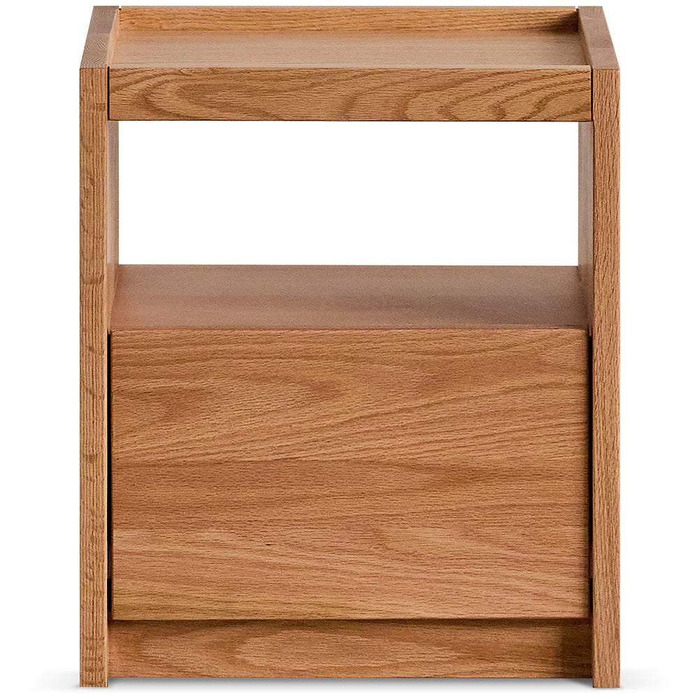 Scandinavian oak wood side table sugar in white background.