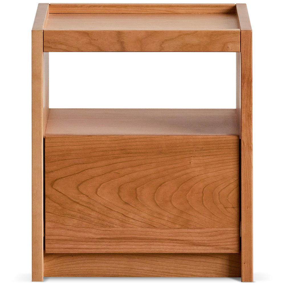 Scandinavian cherry wood side table sugar in white background.