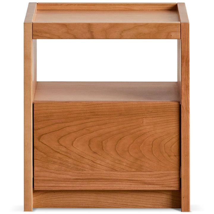 Scandinavian cherry wood side table sugar in white background.