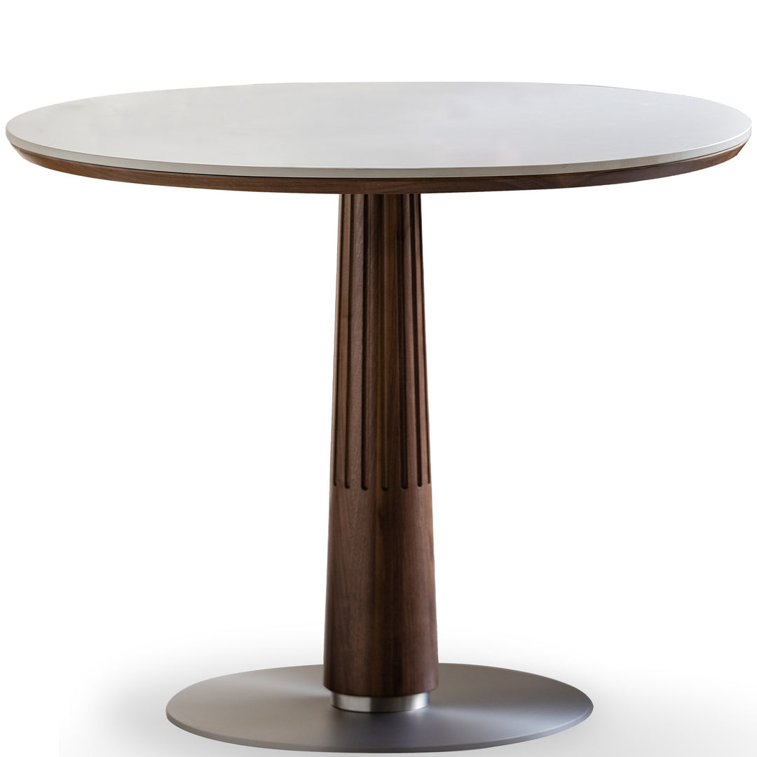 Japandi Walnut Wood Sintered Stone Round Dining Table GREY