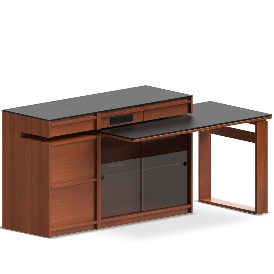 Vintage boxwood sintered stone extendable island dining table with cabinet skeletal detail 4.