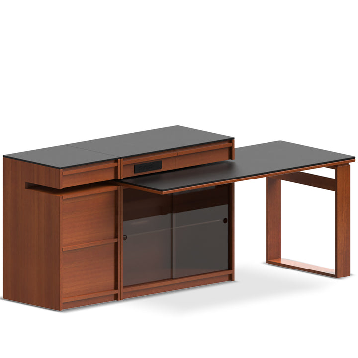 Vintage boxwood sintered stone extendable island dining table with cabinet skeletal detail 5.