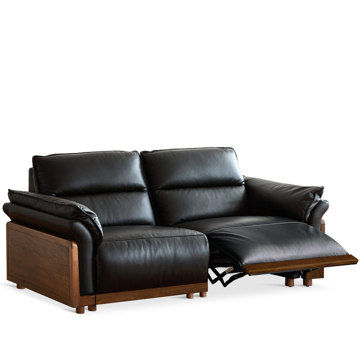 Japandi Walnut Wood Genuine Leather Electric Recliner 3 Seater Sofa EDGELESS