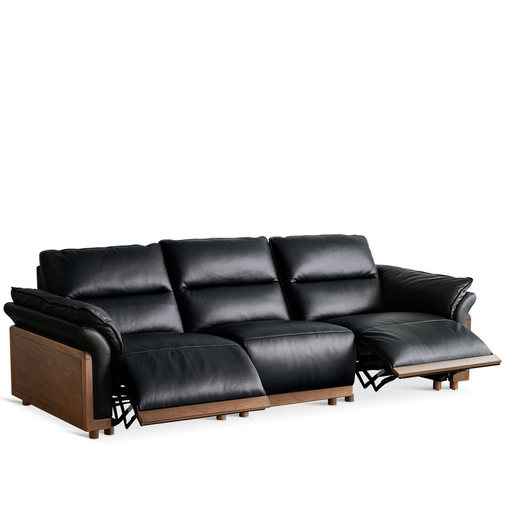 Japandi Walnut Wood Genuine Leather Electric Recliner 4 Seater Sofa EDGELESS