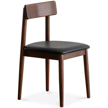 Japandi walnut wood microfiber leather dining chair green in white background.