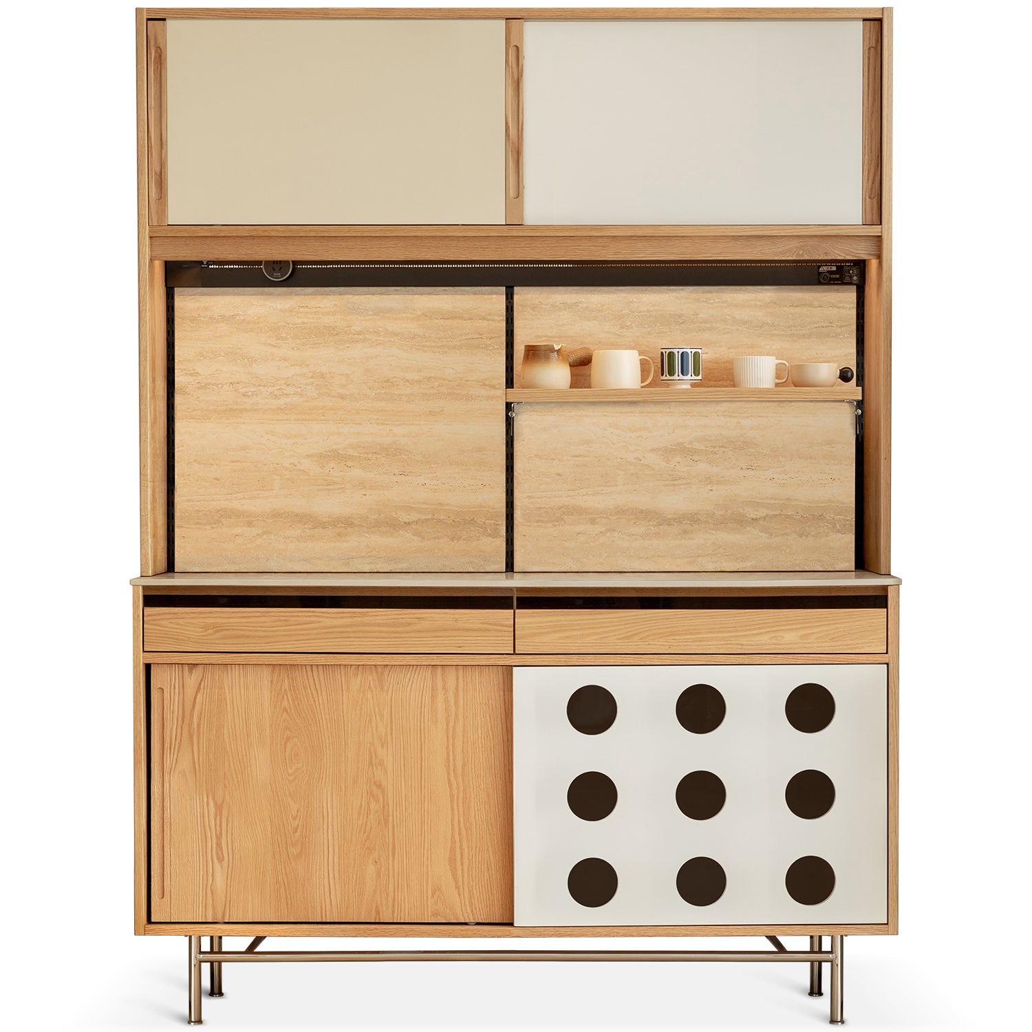 Scandinavian Oak Wood Sintered Stone Storage Side Cabinet TIMELESS