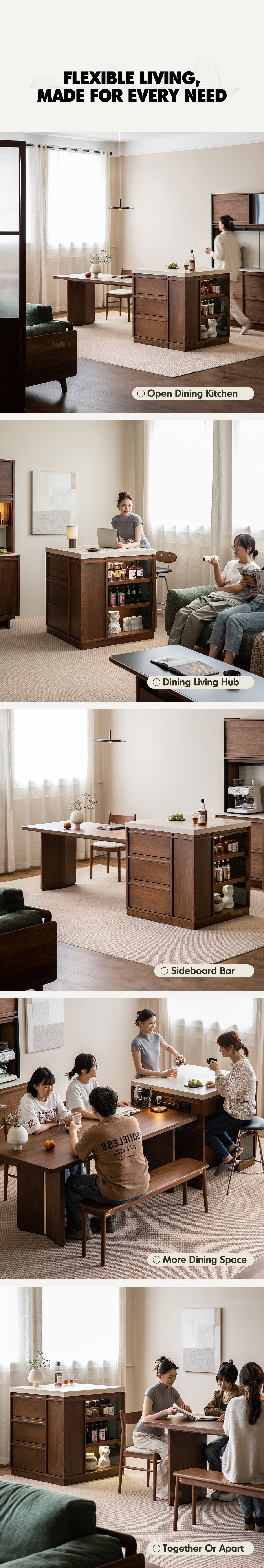 Japandi Walnut Wood Sintered Stone Island Dining Table With Cabinet AXIS Good to Know - 3