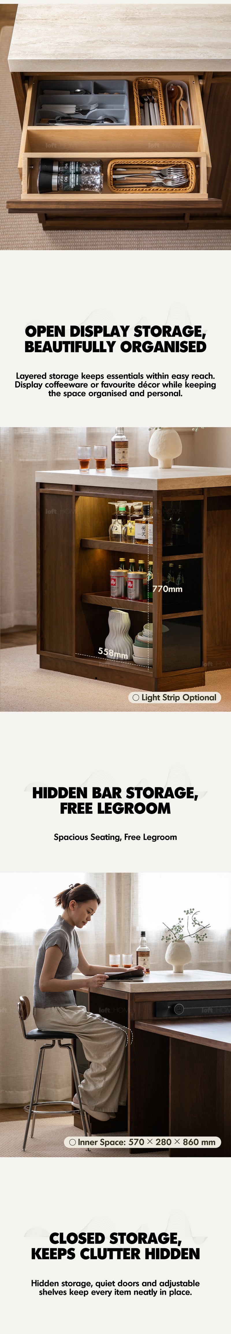Japandi Walnut Wood Sintered Stone Island Dining Table With Cabinet AXIS Good to Know - 6