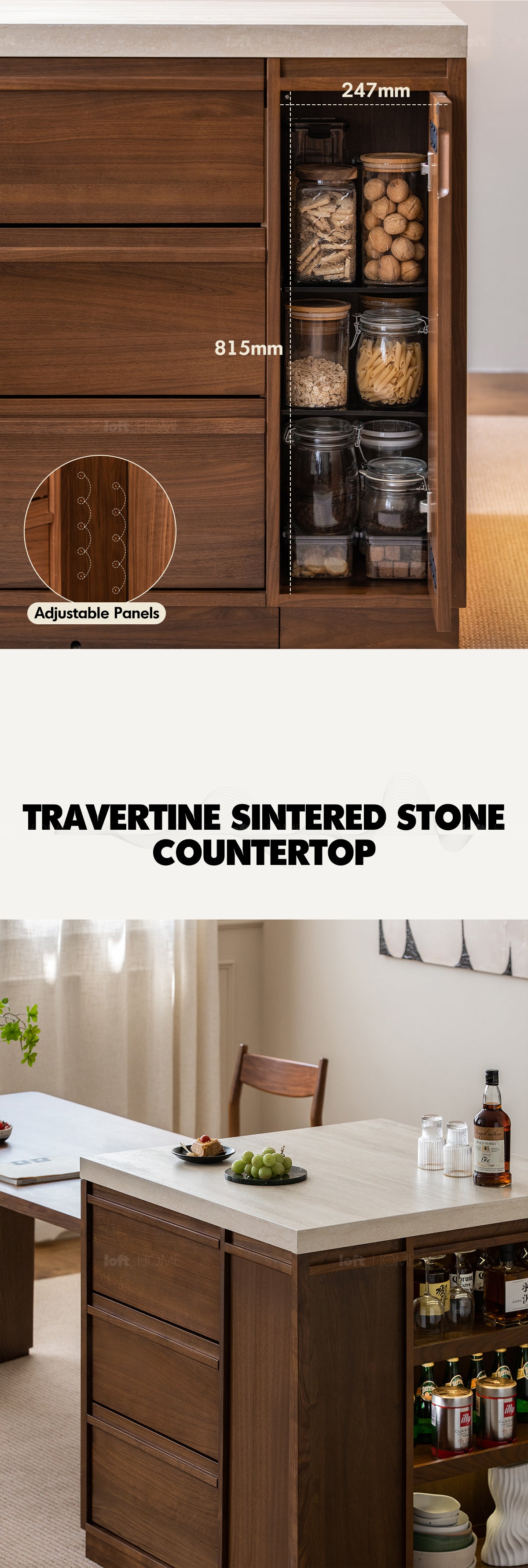 Japandi Walnut Wood Sintered Stone Island Dining Table With Cabinet AXIS Good to Know - 7