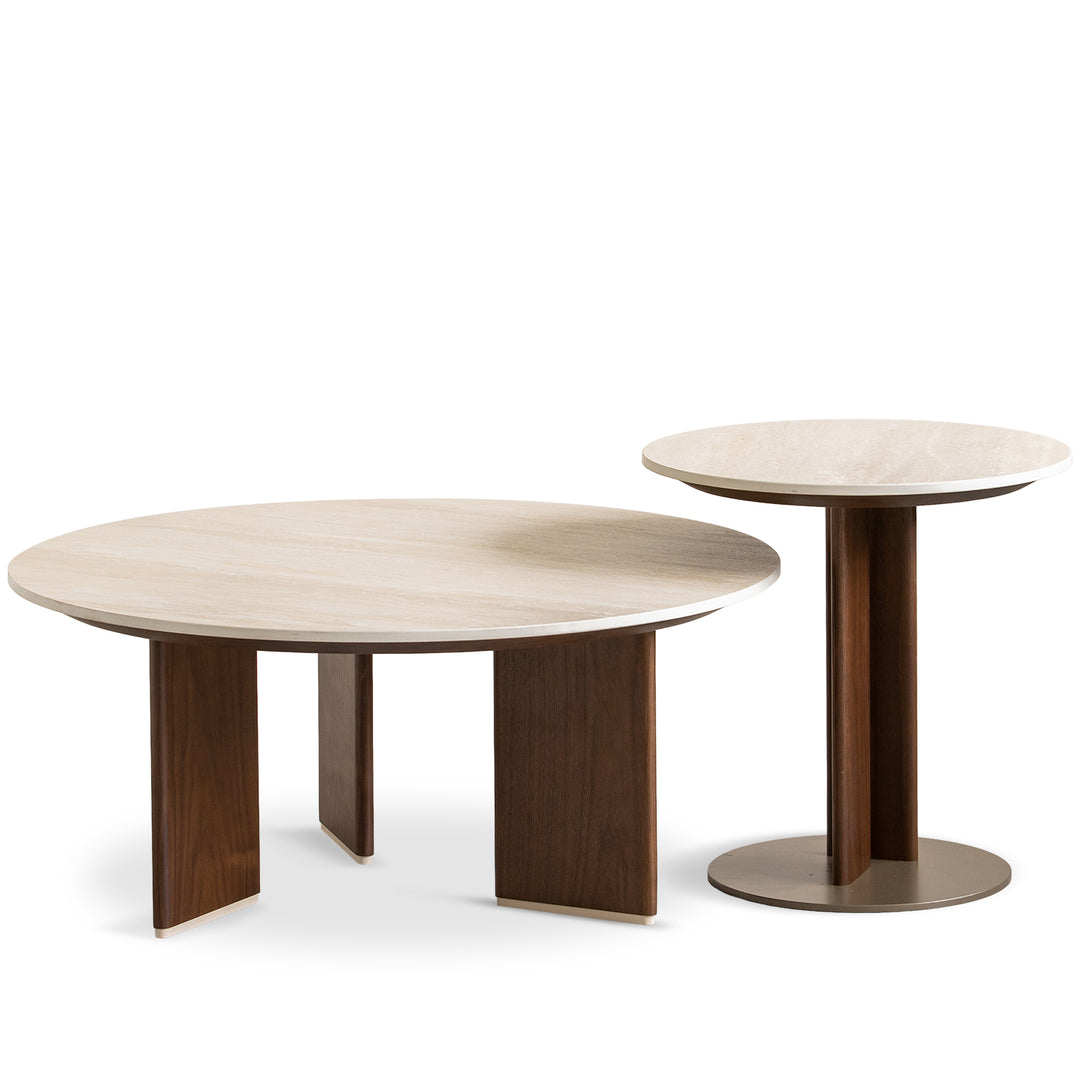 Japandi sintered stone coffee table set vale in white background.