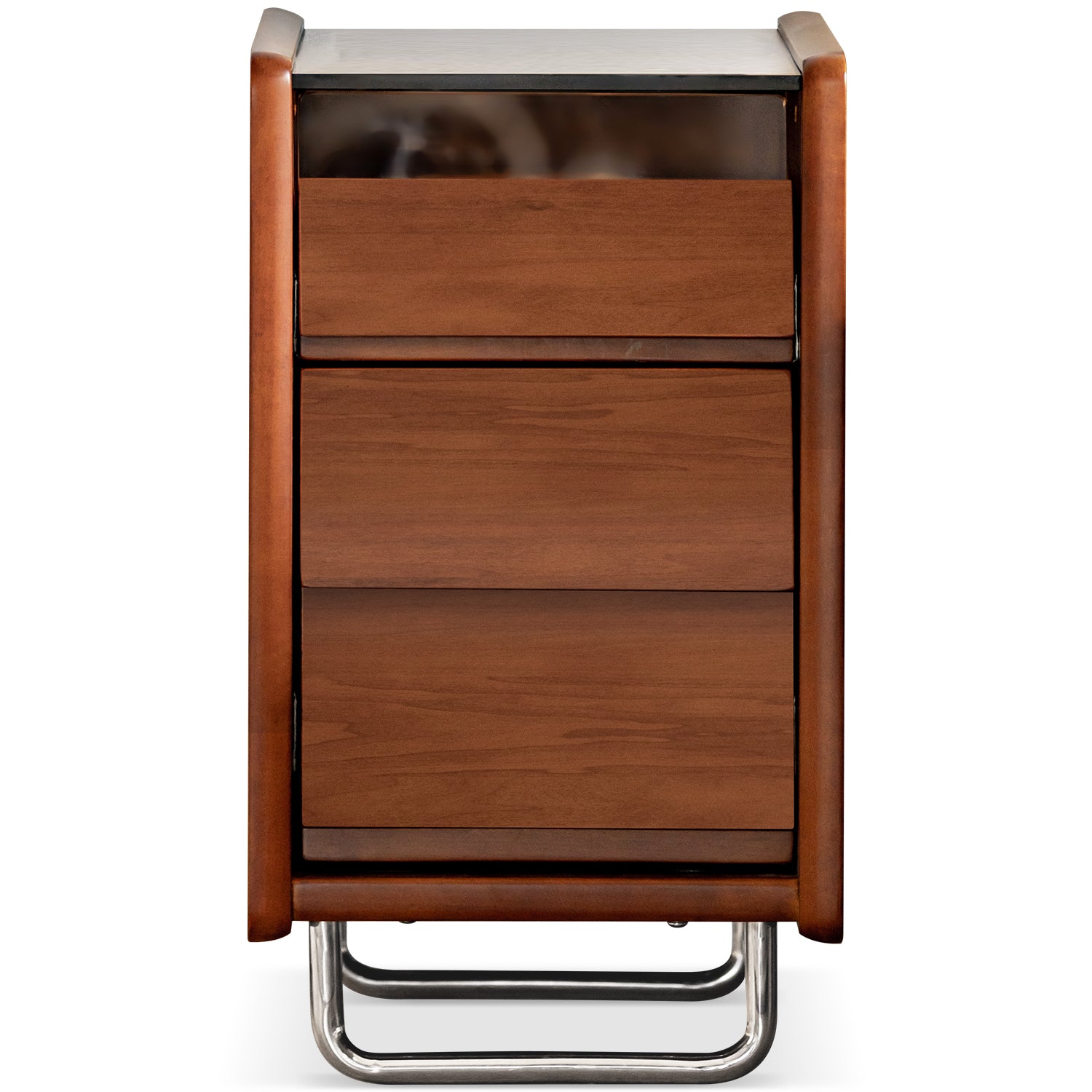 Bauhaus boxwood side table sita in white background.
