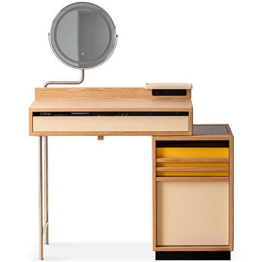Bauhaus oak wood dressing table tempo in white background.
