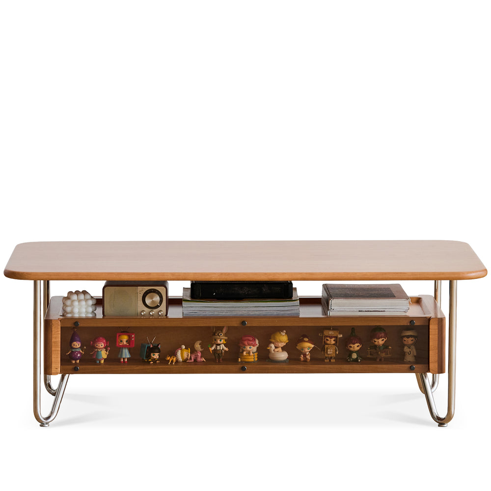 Bauhaus cherry wood coffee table locke in white background.
