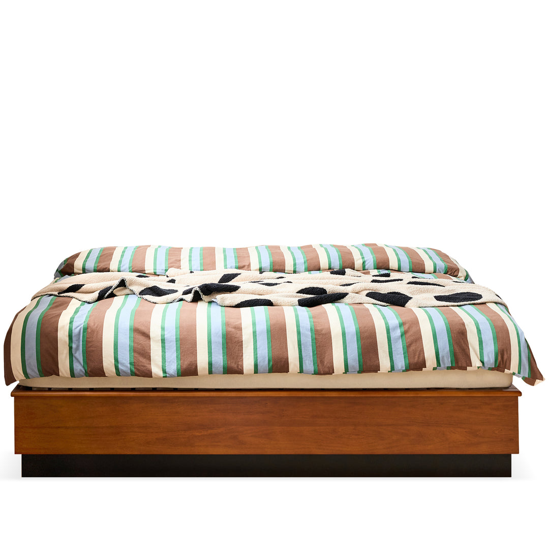 Vintage boxwood lift-up storage platform bed with drawer wheat field in white background.