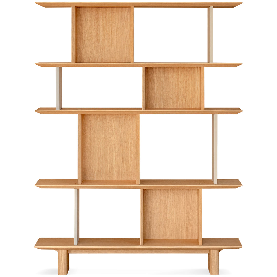 Minimalist oak wood veneer shelf berg layered structure.