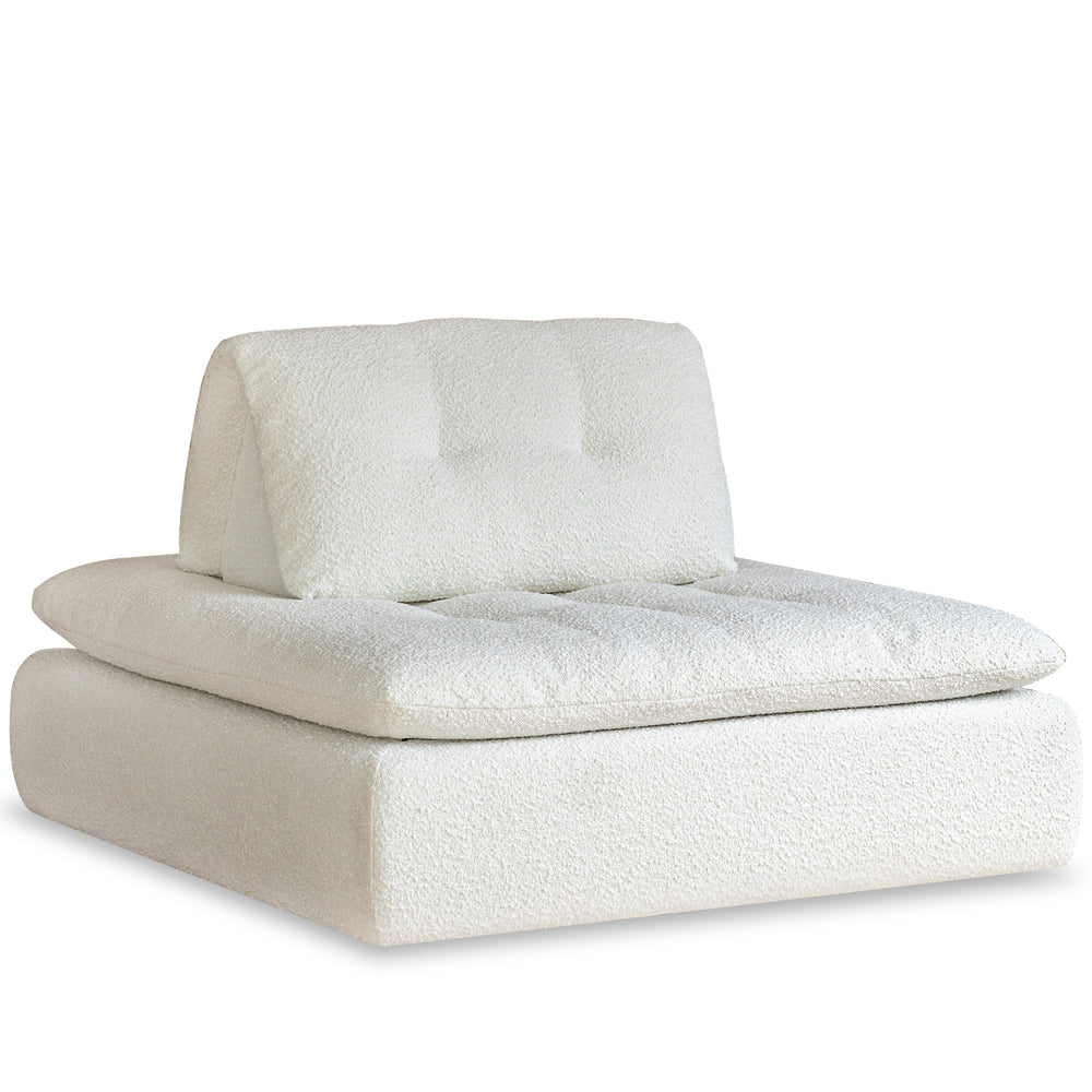 Cream boucle fabric modular 1 seater sofa bloc in white background.