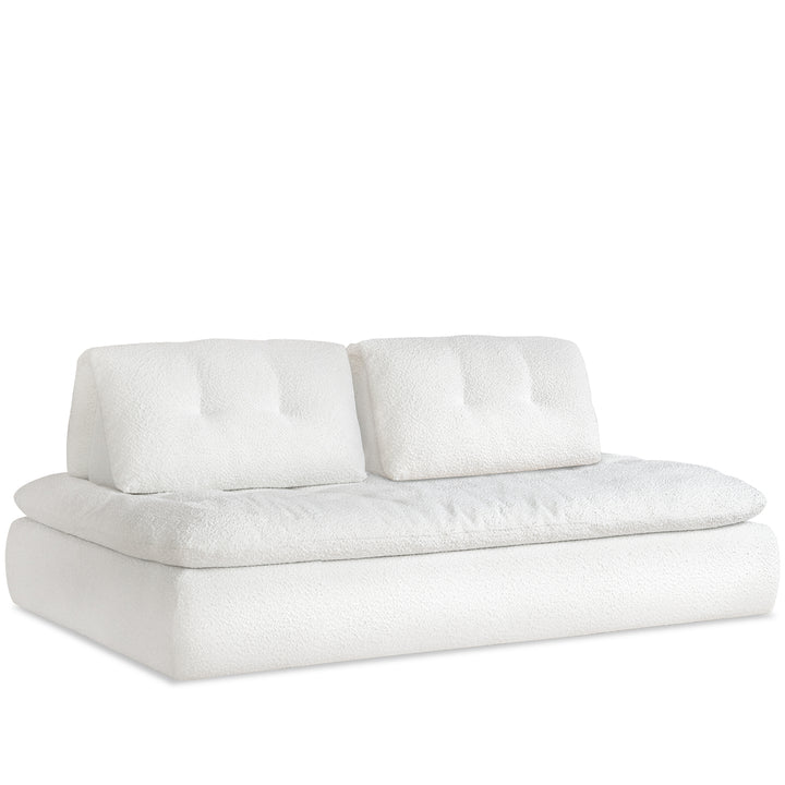 Cream boucle fabric modular 2 seater sofa couch bloc in white background.