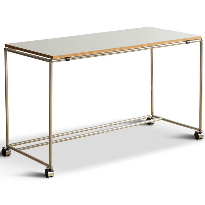 Minimalist steel wheeled study table usm in white background.