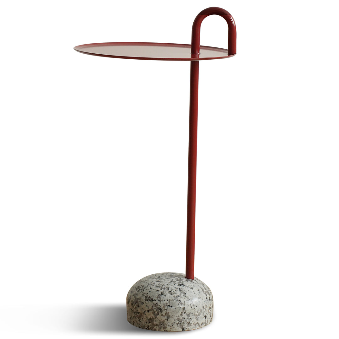 Minimalist steel marble side table loop in white background.