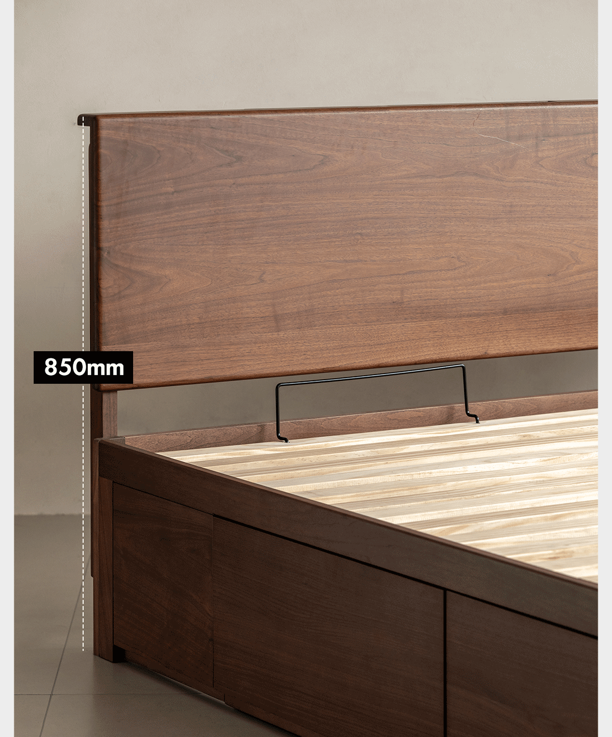 Japandi Walnut Wood Lift-Up Storage Bed With Drawer KANGAROO Good to Know - 6