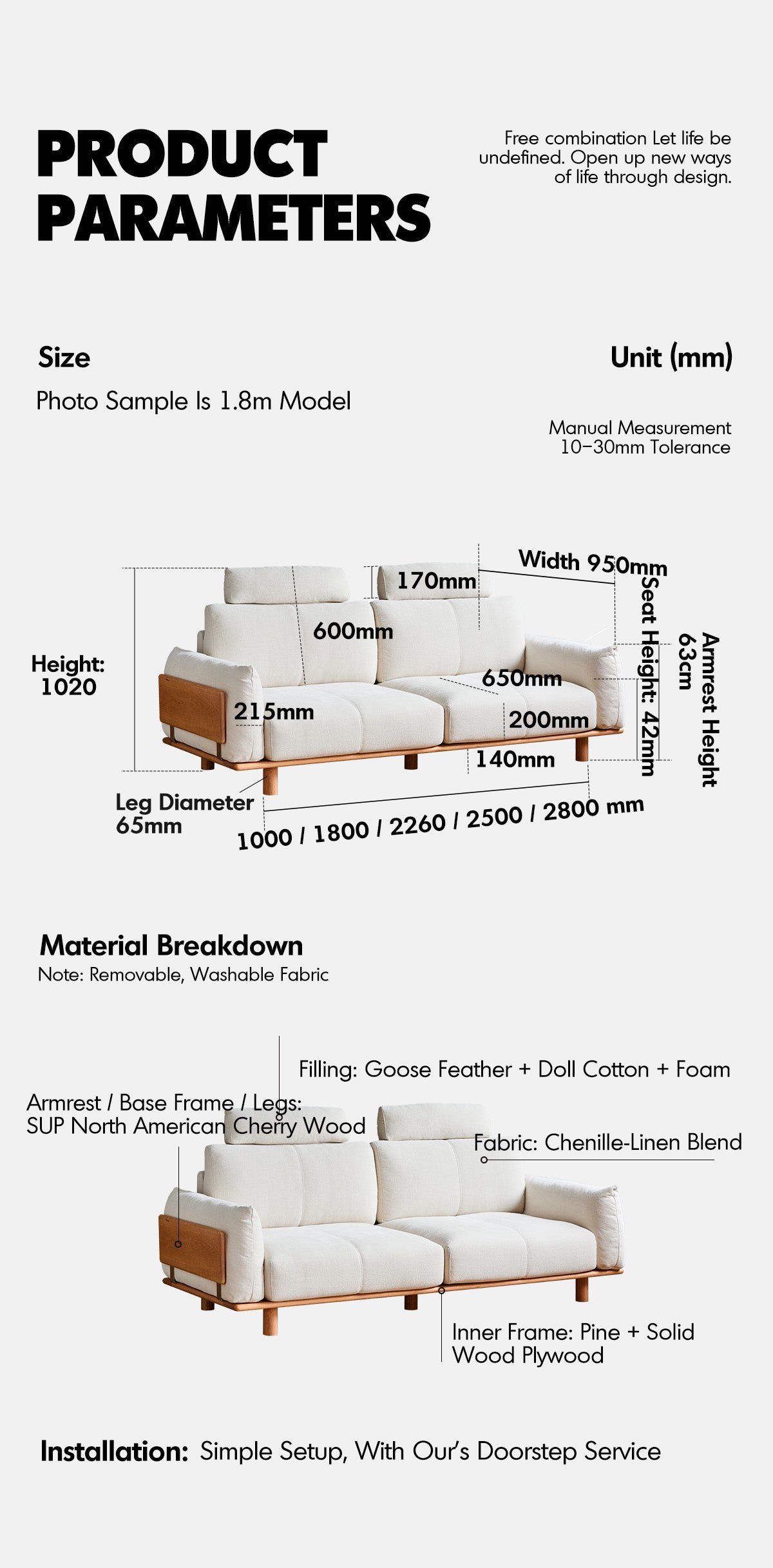 Scandinavian Mixed Weave Fabric 2 Seater Sofa BESSEN Good to Know - 8