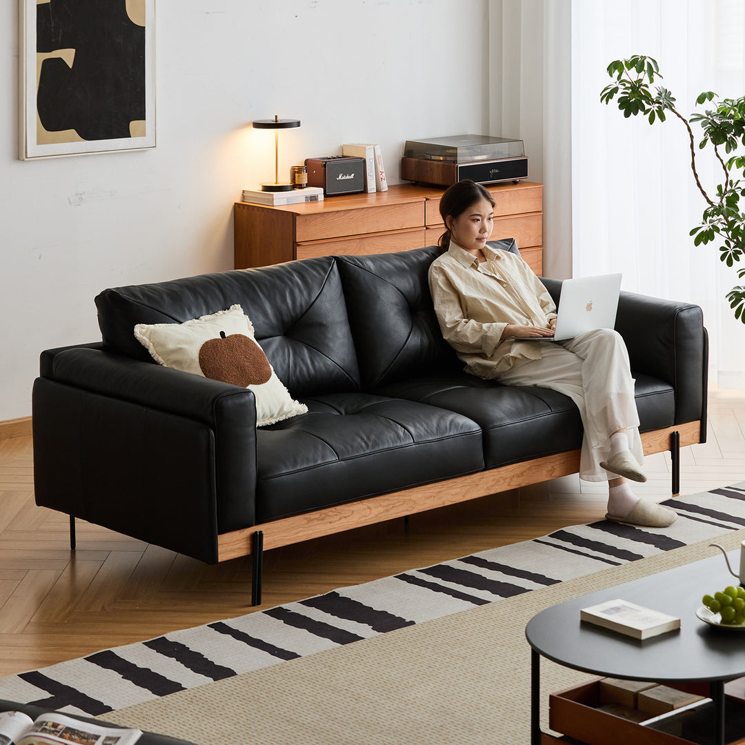 Scandinavian microfiber leather 2 seater sofa black in real life style.