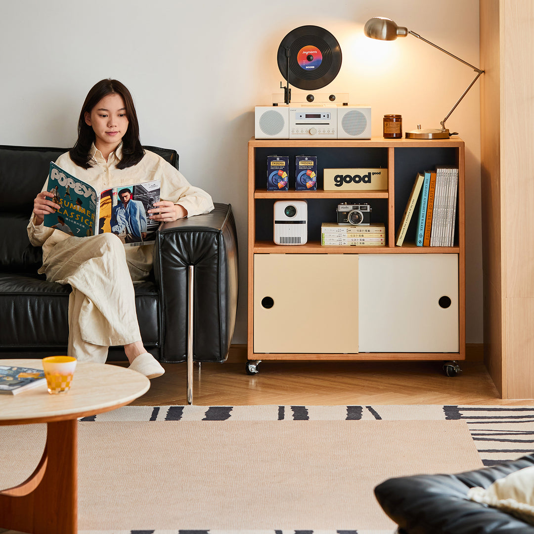 Scandinavian-cherry-wood-modular-cabinet-time in real life style.