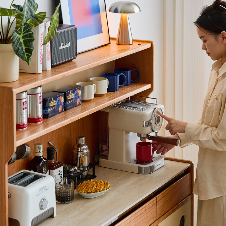 Scandinavian sintered stone storage side cabinet time with context.