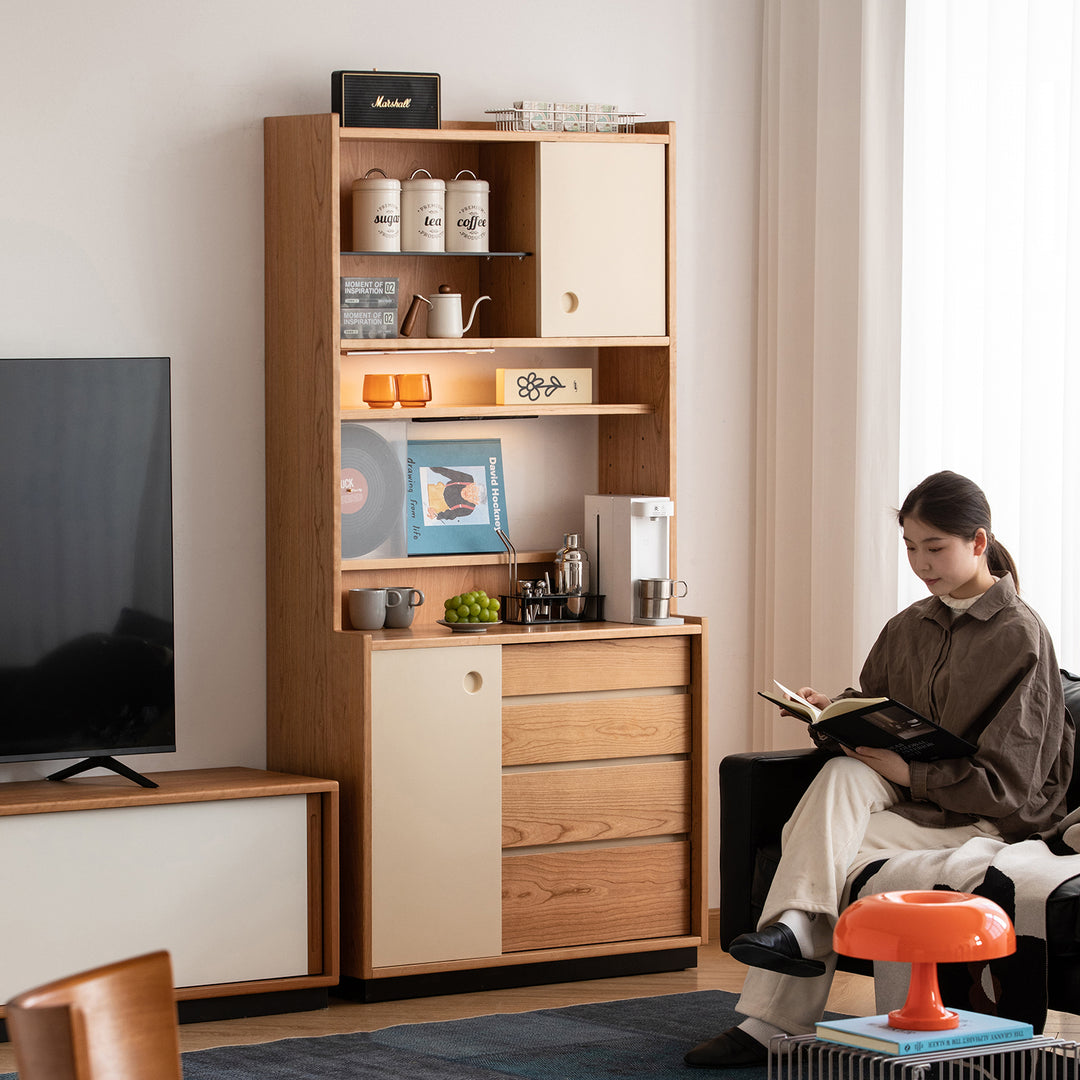 Scandinavian cherry wood storage side cabinet time with context.