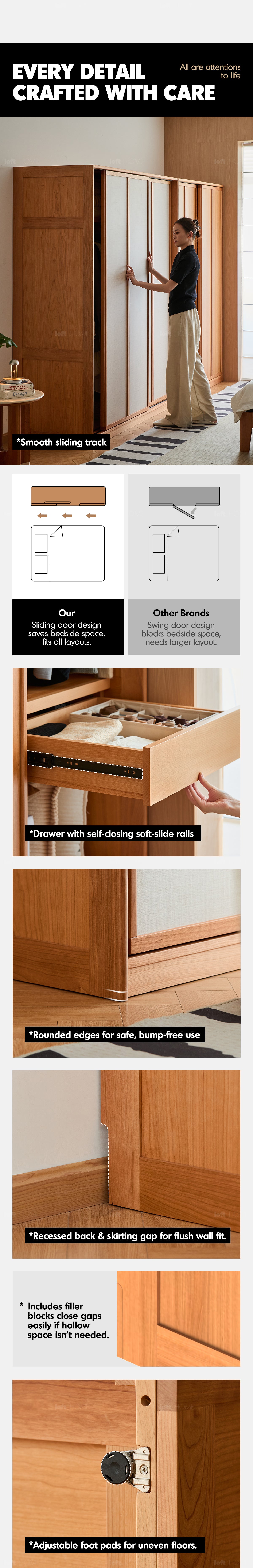 Scandinavian Cherry Wood Sliding Door Wardrobe KANGAROO Good to Know - 7