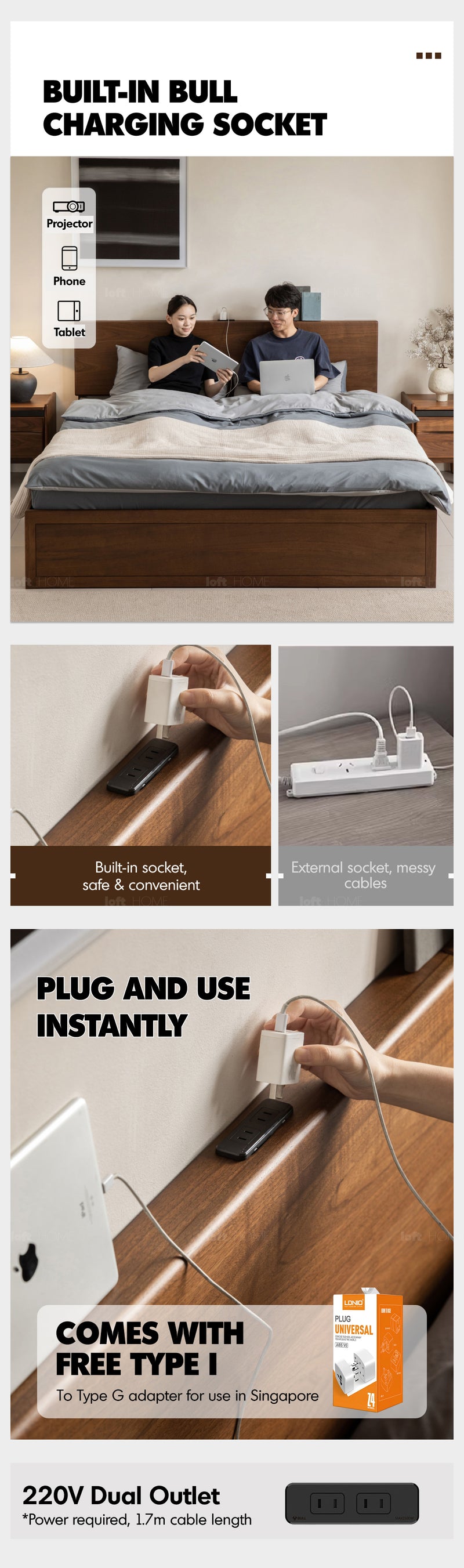 Japandi Walnut Wood Lift-Up Storage Bed With Drawer KANGAROO Good to Know - 7