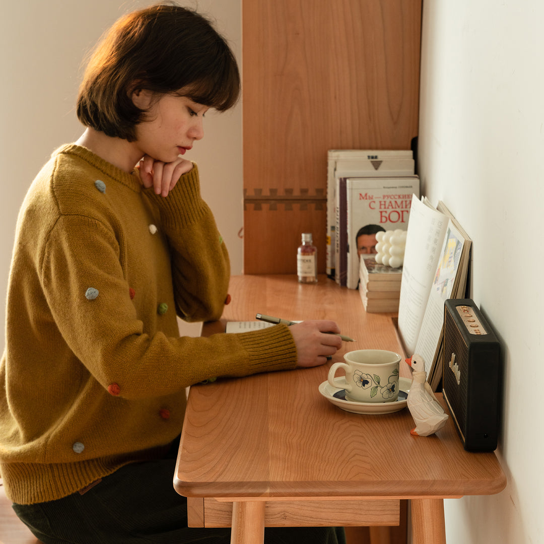 Scandinavian cherry wood study table kashima in details.