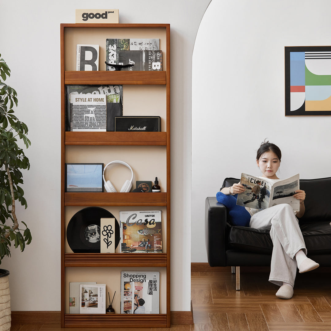 Vintage boxwood wall shelf bookshelf slimo with context.