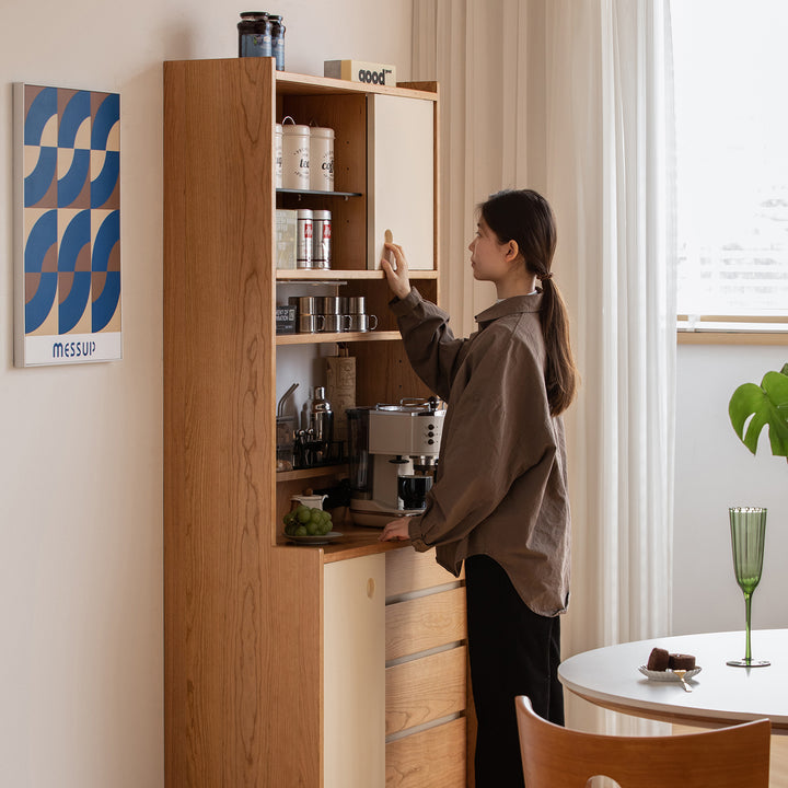 Scandinavian cherry wood storage side cabinet time in details.