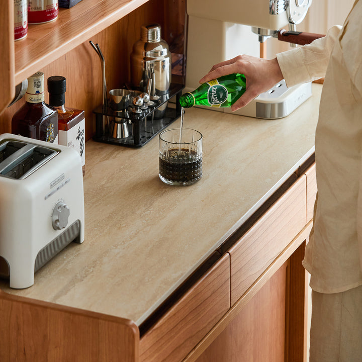 Scandinavian sintered stone storage side cabinet time in details.