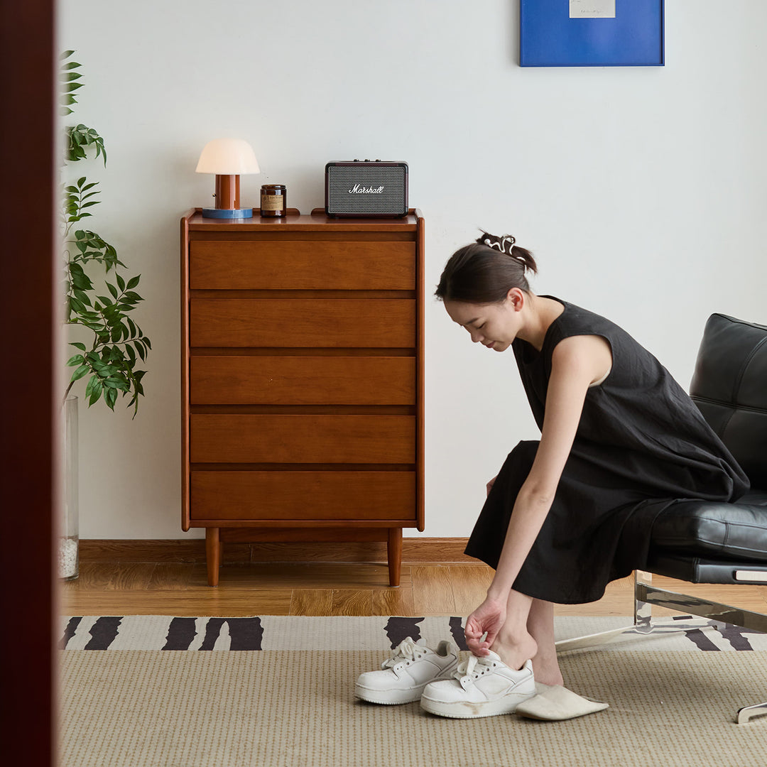 Vintage boxwood chest of drawers vista in panoramic view.