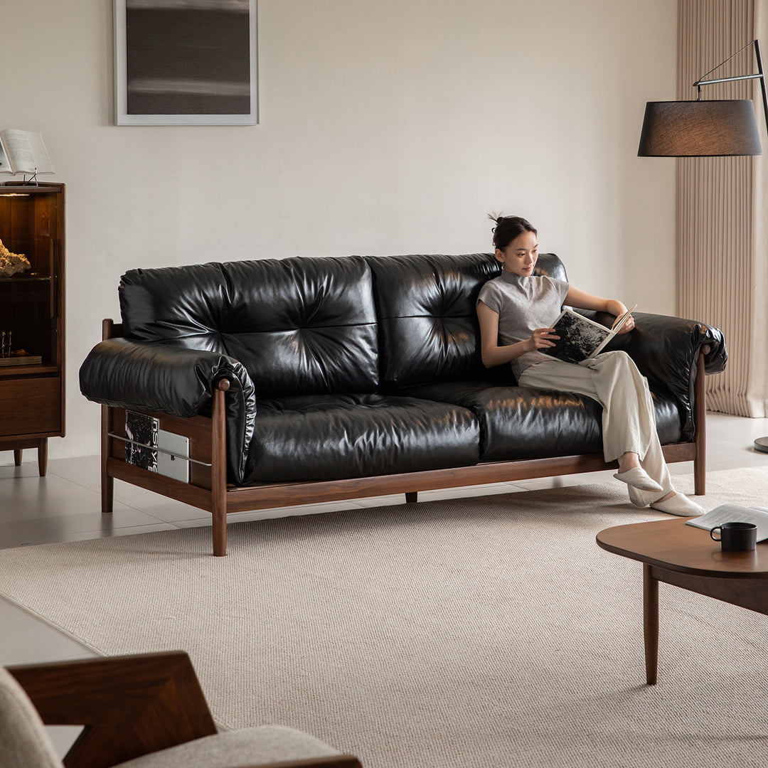 Scandinavian chenille velvet fabric walnut wood 3 seater sofa sofa open backed in details.