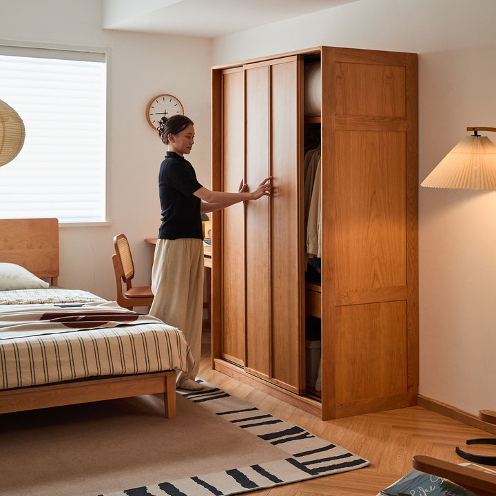 Scandinavian cherry wood sliding door wardrobe kangaroo environmental situation.