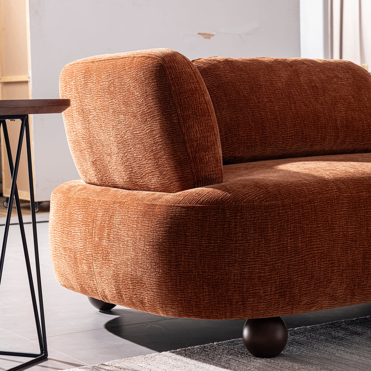 Cream velvet fabric modular corner 3 seater sofa bubba in close up details.