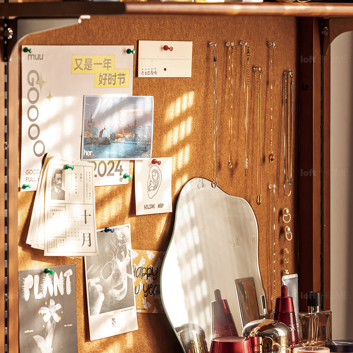 Vintage boxwood modular hanging wall shelf system muse single in close up details.