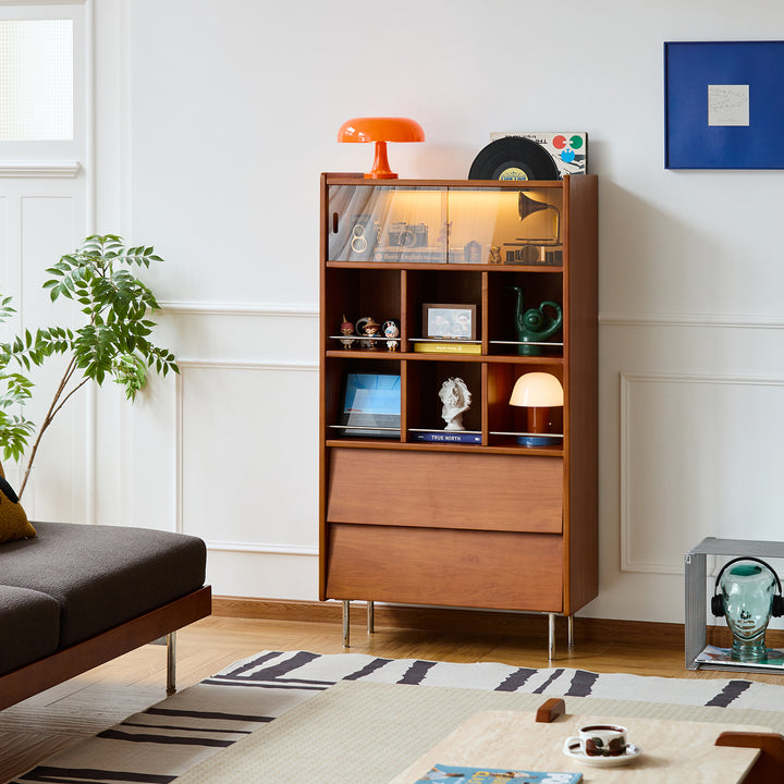 Vintage boxwood display cabinet mies in still life.
